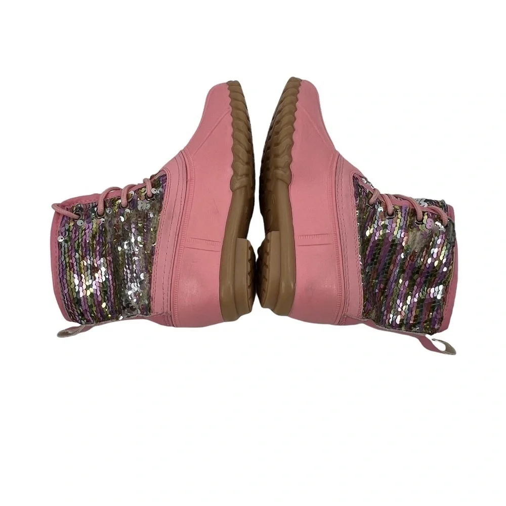 Olivia Miller Pink Sequin Faux Fur Lined Lace Up Boots Size 1 Girl’s